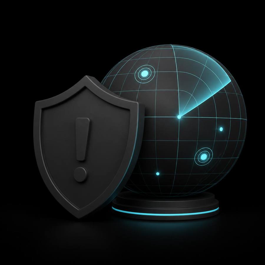 Render 3D mate de un escudo y radar de detección de riesgo